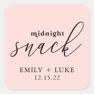 Blush Pink Mitternacht Snack Custom Wedding Quadratischer Aufkleber