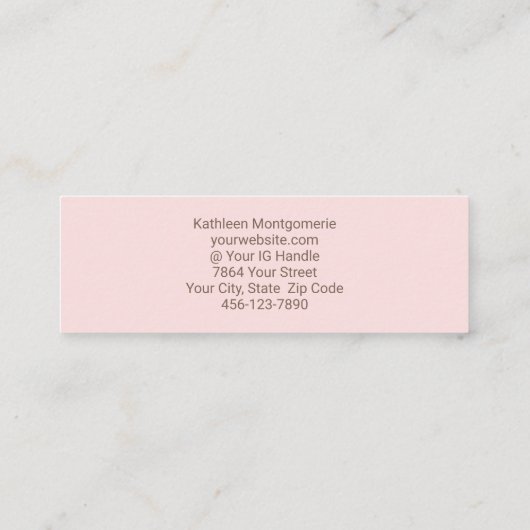 Blush Pink Mocha Script Photo Lashes and Brows Mini Visitenkarte (Rückseite)