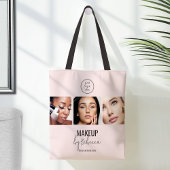 Blush Pink Modern 3 Photo Makeup Studio Logo Tasche