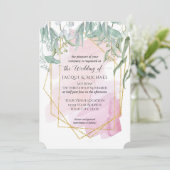 Blush Pink Modern Geometrie Wasserfarbe Eukalyptus Einladung (Stehend Vorderseite)
