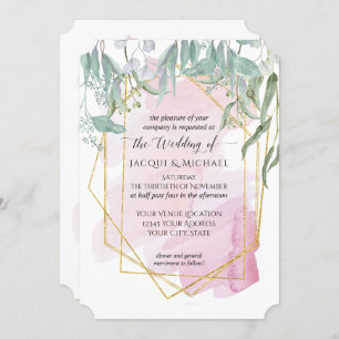Blush Pink Modern Geometrie Wasserfarbe Eukalyptus Einladung