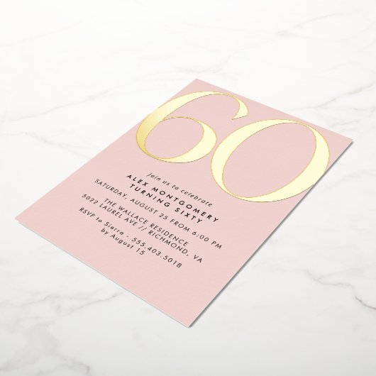 Blush Pink | Modern Glam Women's 60th Birthday Folieneinladung (Gedreht)