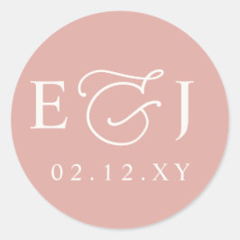 Blush Pink Modern Initials Monogram Wedding Runder Aufkleber
