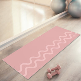 Blush Pink Modern Minimal Wavy Lines With Initials Yogamatte