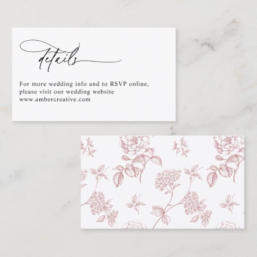 Blush Pink Modern Minimalist Wedding Details Card Visitenkarte (Vorne/Hinten)