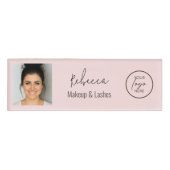 Blush Pink Modern Photo Logo Makeup Studio  Namenschild (Vorderseite)