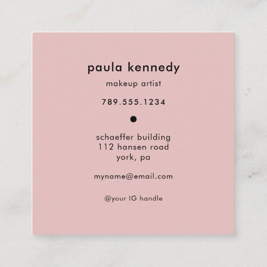 Blush Pink Modern Photo Makeup 3 Photo Square Quadratische Visitenkarte (Rückseite)