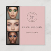 Blush Pink Modern Photo Makeup 3 Photo Square Quadratische Visitenkarte (Vorderseite)