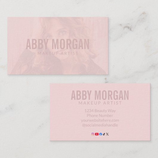 Blush Pink Modern Photo Makeup Business Card Visitenkarte (Vorne/Hinten)