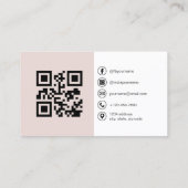 Blush Pink Modern Photo with QR Code Social Media Visitenkarte (Rückseite)