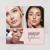 Blush Pink Modern QR Code 3 Photo Makeup Quadratische Visitenkarte (Vorderseite)