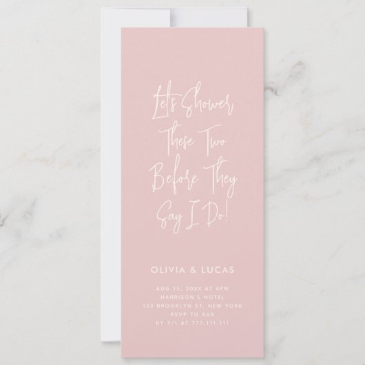 Blush Pink Modern Script Couples Shower Invitation (Vorderseite)