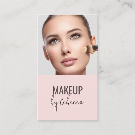 Blush Pink Modern Script Font QR Code Photo Makeup Visitenkarte (Vorderseite)
