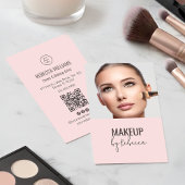 Blush Pink Modern Script Font QR Code Photo Makeup Visitenkarte
