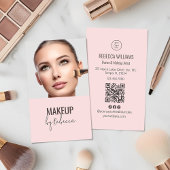 Blush Pink Modern Script Font QR Code Photo Makeup Visitenkarte