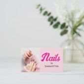 Blush Pink Modern Script Photo Nails Visitenkarte (Stehend Vorderseite)