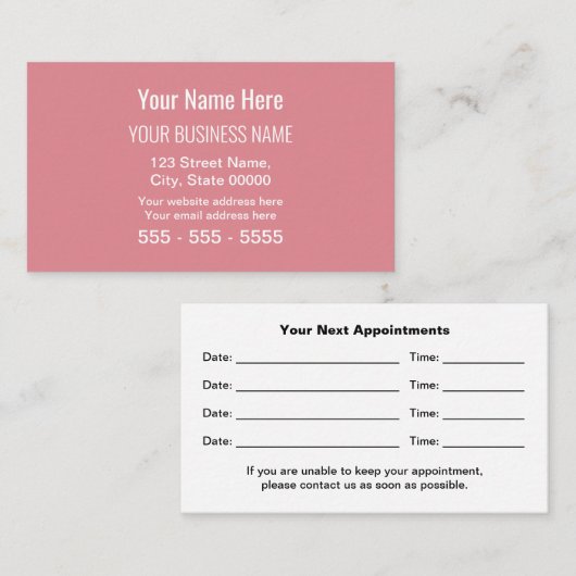 Blush Pink Moderne Berufliche Terminierungskarte Terminkarte (Vorne/Hinten)