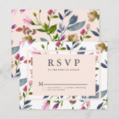 Blush Pink Moderne Bloral Wedding RSVP Card Karte (Vorne/Hinten)