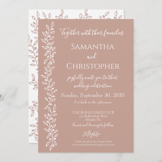 Blush Pink Moderne Boho Botanische Minimalhochzeit Einladung (Vorne/Hinten)