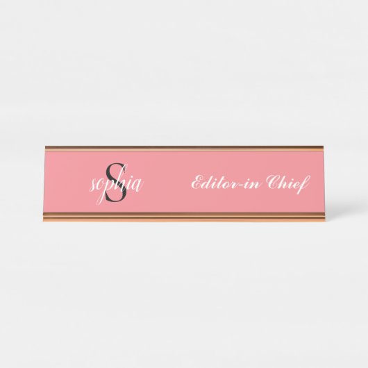 Blush Pink Moderne elegante Monogram Name Script Schreibtischnamensplakette (Vorderseite )