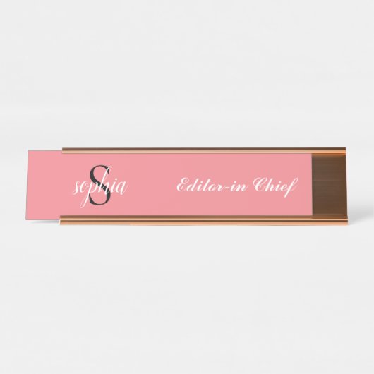 Blush Pink Moderne elegante Monogram Name Script Schreibtischnamensplakette (Vorderseite )