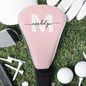 Blush Pink Moderne Giro-Script-Name Monogram Golf Headcover