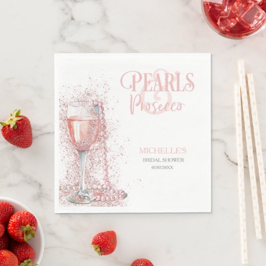 Blush Pink Moderne Glitzer Perlen und Prosecco Serviette (Beispiel)