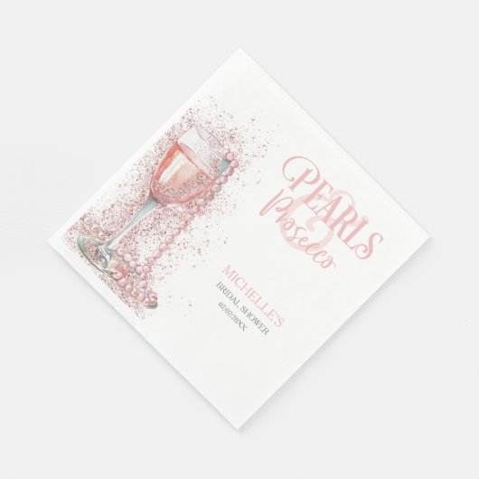 Blush Pink Moderne Glitzer Perlen und Prosecco Serviette (Ecke)