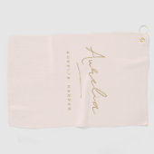 Blush Pink Moderne Gold Script Monogram Signature Golfhandtuch (Horizontal)