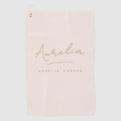 Blush Pink Moderne Gold Script Monogram Signature Golfhandtuch (Vorderseite)