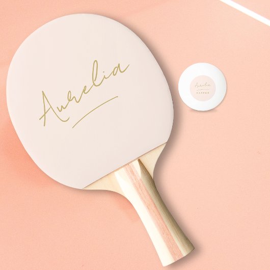 Blush Pink Moderne Gold Script Signature Monogram Tischtennis Schläger