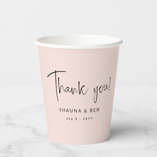 Blush Pink Moderne Hand Schreiben Skript Vielen Da Pappbecher (Rückseite)