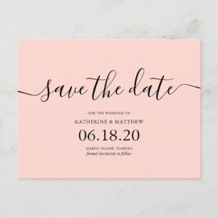 Blush Pink Moderne Hochzeit retten Datum Ankündigungspostkarte