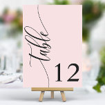 Blush Pink Moderne Kalligrafie Hochzeit Tischnummer<br><div class="desc">Mit diesen eleganten, rosafarbenen Tischnummern führen Sie Ihre Gäste zu ihren Sitzplätzen. Diese Tischnummern mit minimalistischem Design und moderner Kalligraphie fügen Ihrem Hochzeitsempfang eine Touch von Eleganz hinzu. Der weiche Hintergrund und die gepflegte, elegante Typografie sorgen für eine einfache Lesbarkeit bei gleichzeitig verstärkter Hochzeitsdekoration. Diese Tischnummern sind perfekt für jedes...</div>