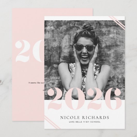 Blush Pink Moderne Klasse 2024 Foto Abschluss Einladung (Vorne/Hinten)