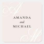 Blush Pink Moderne Minimal elegante Monogram Weddi Quadratischer Aufkleber (Vorderseite)