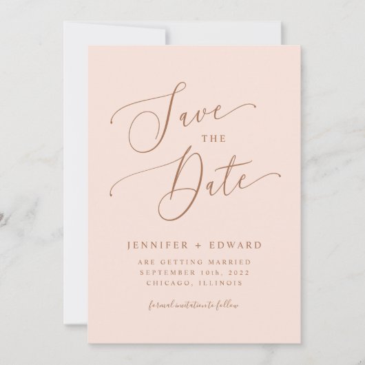 Blush Pink Moderne Minimal Save the Date (Vorderseite)