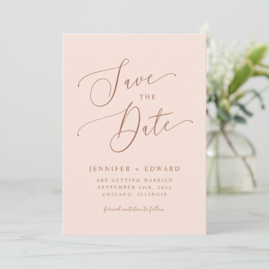 Blush Pink Moderne Minimal Save the Date (Stehend Vorderseite)