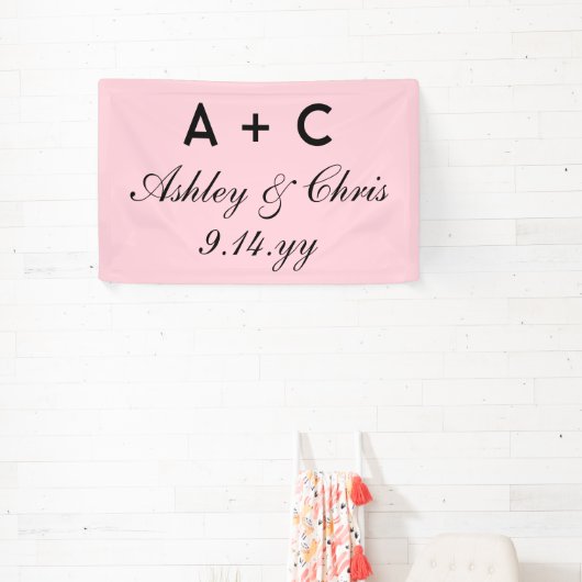 Blush Pink Moderne Personalisierte Hochzeitsempfeh Banner (InSitu)
