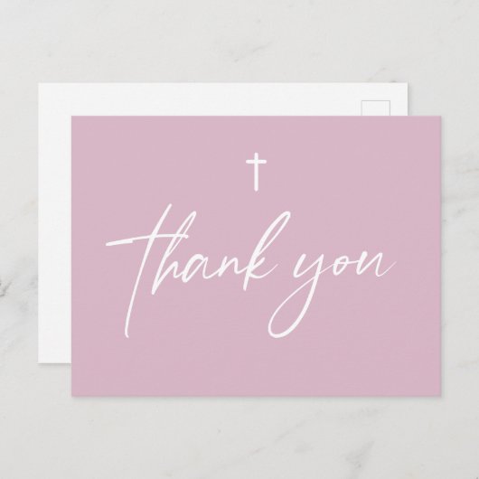 Blush pink Moderne Script Custom Girl Taufe Postkarte (Vorne/Hinten)