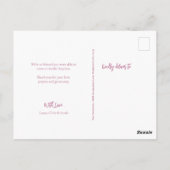 Blush pink Moderne Script Custom Girl Taufe Postkarte (Rückseite)