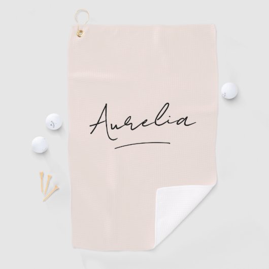 Blush Pink Moderne Script Monogram Name Signature Golfhandtuch (Insitu)