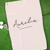 Blush Pink Moderne Script Monogram Name Signature Golfhandtuch