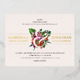 Blush Pink Moderne tropische Bouquet-Hochzeit Folie Einladungspostkarte