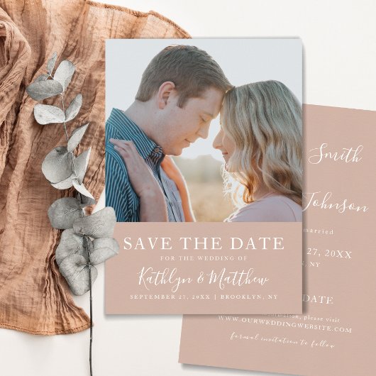 Blush Pink Moderne Typografie Einfaches Foto Hochz Save The Date