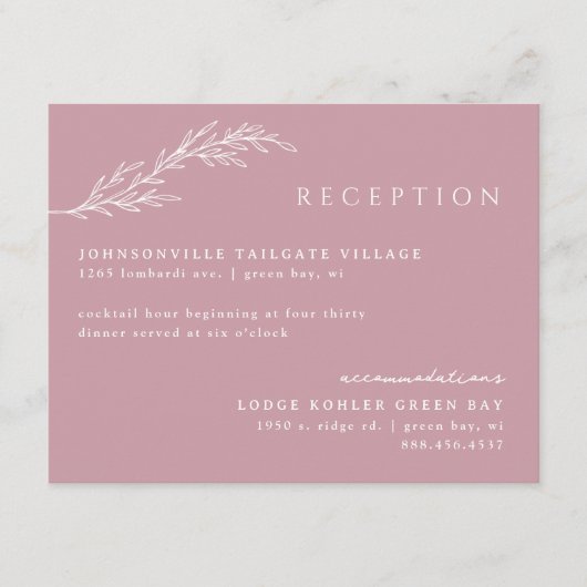 Blush Pink Moderne, verkleidete botanische Details Begleitkarte (Vorderseite)