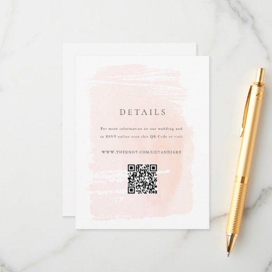 Blush Pink Moderne Wasserfarbenhochzeit Begleitkarte (Vorderseite/Rückseite Beispiel)