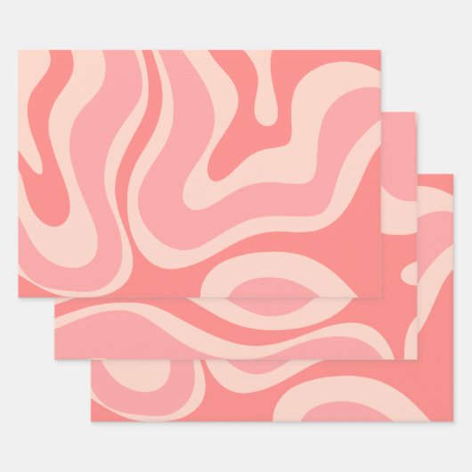 Blush Pink Moderner Retro Liquid Swirl Abstrakt Geschenkpapier Set (Set)