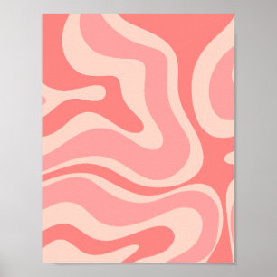 Blush Pink Moderner Retro Liquid Swirl Abstrakt Poster