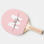 Blush Pink Moderner Skriptname Girl Monogram Tischtennis Schläger (Seitenansicht)